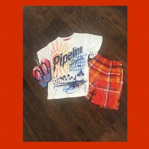 🔴2/$10 NEW Boys OP 3 piece set w/ shoes - t-shirt, shorts, flip flops outfit 4/5